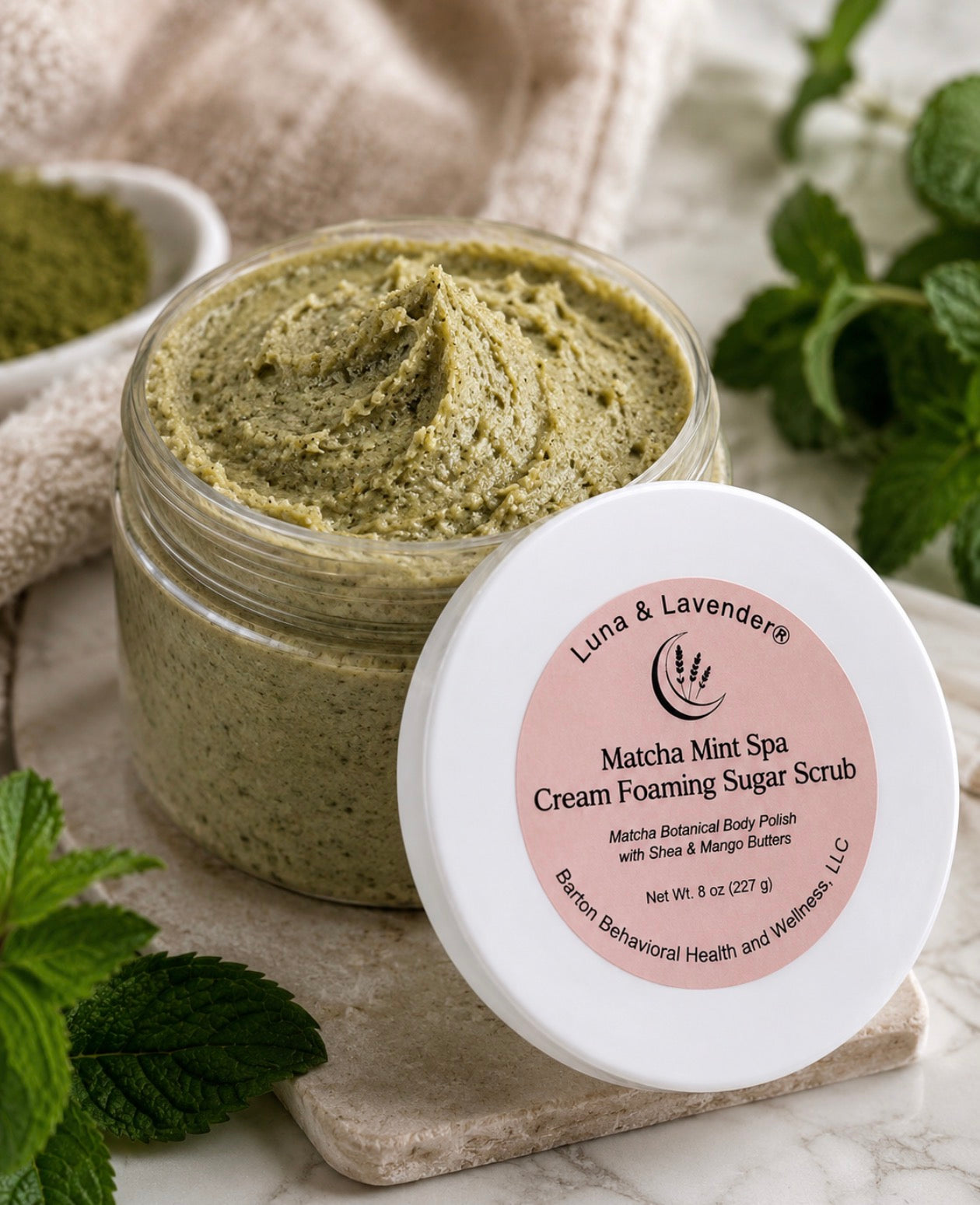 Luna & Lavender® Matcha Mint Spa Cream Foaming Sugar Scrub