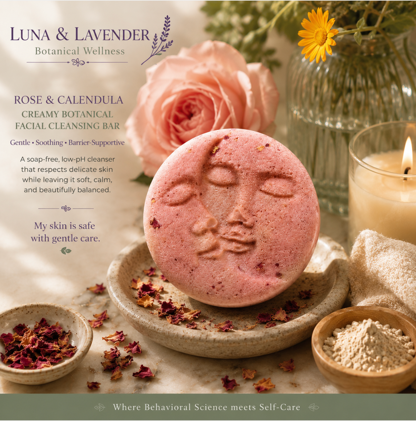 Luna & Lavender® Rose & Calendula Creamy Botanical Facial Cleansing Bar