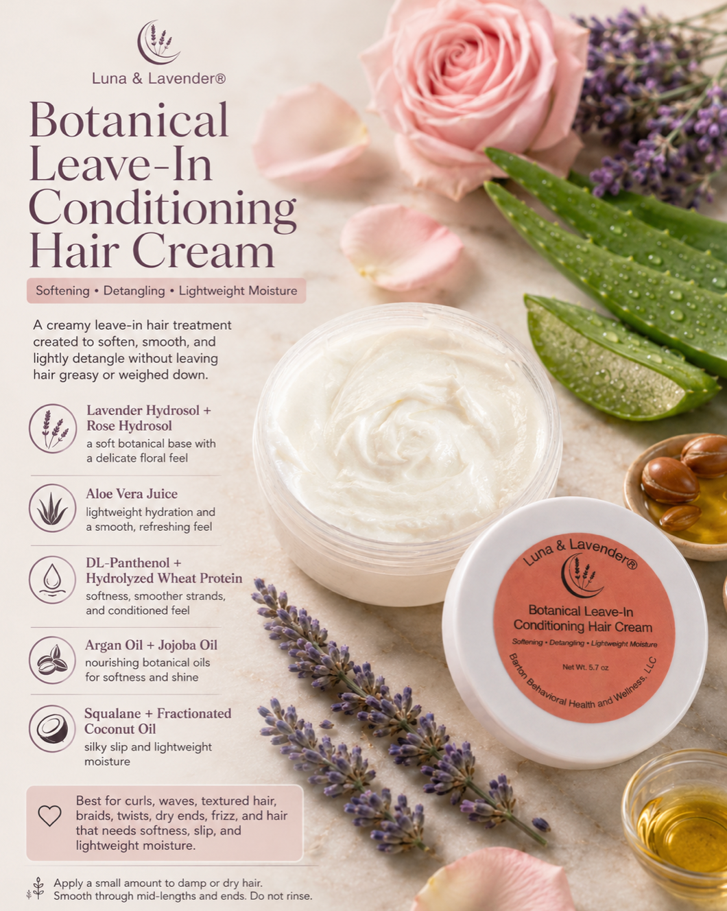 Luna & Lavender® Botanical Leave-In Conditioning Hair Cream