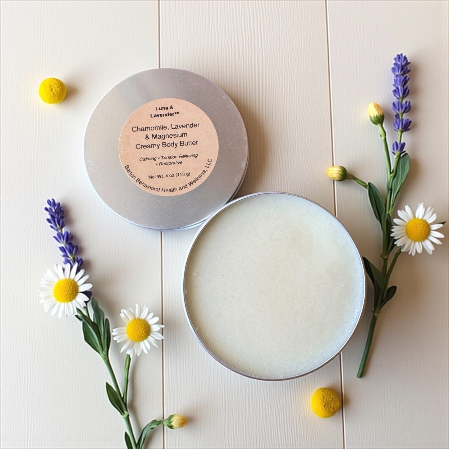 Chamomile, Lavender &  Magnesium Creamy Body Butter / Manteca Corporal Cremosa de Manzanilla, Lavanda y Magnesio