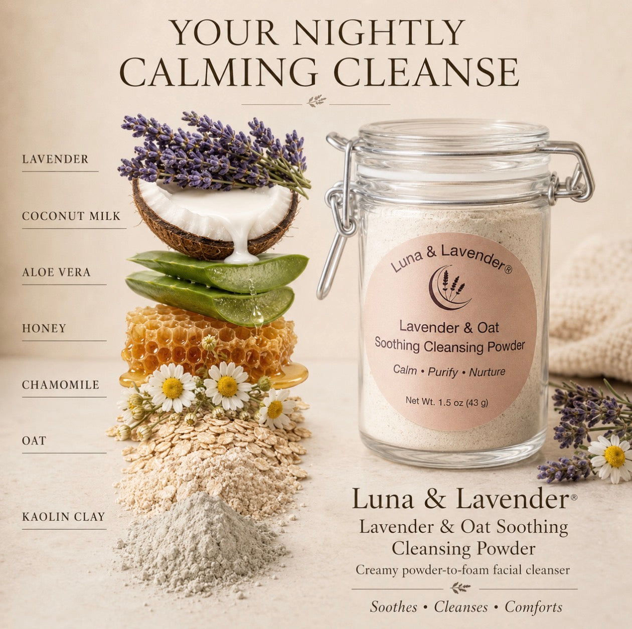 Luna & Lavender™ Lavender & Oat Soothing Cleansing Powder