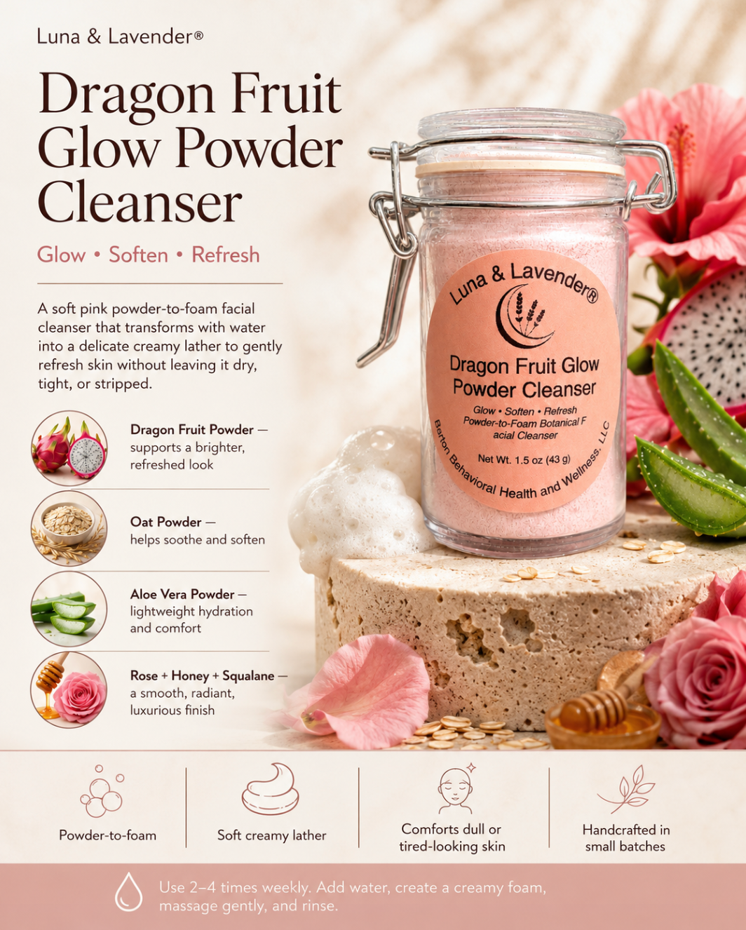 Luna & Lavender®  Dragon Fruit Glow Powder Cleanser