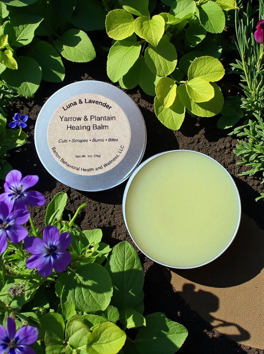 Yarrow & Plantain Healing Balm – Family First Aid in a Tin / Bálsamo Sanador de Milenrama y Llantén – Botiquín Natural en un Envase
